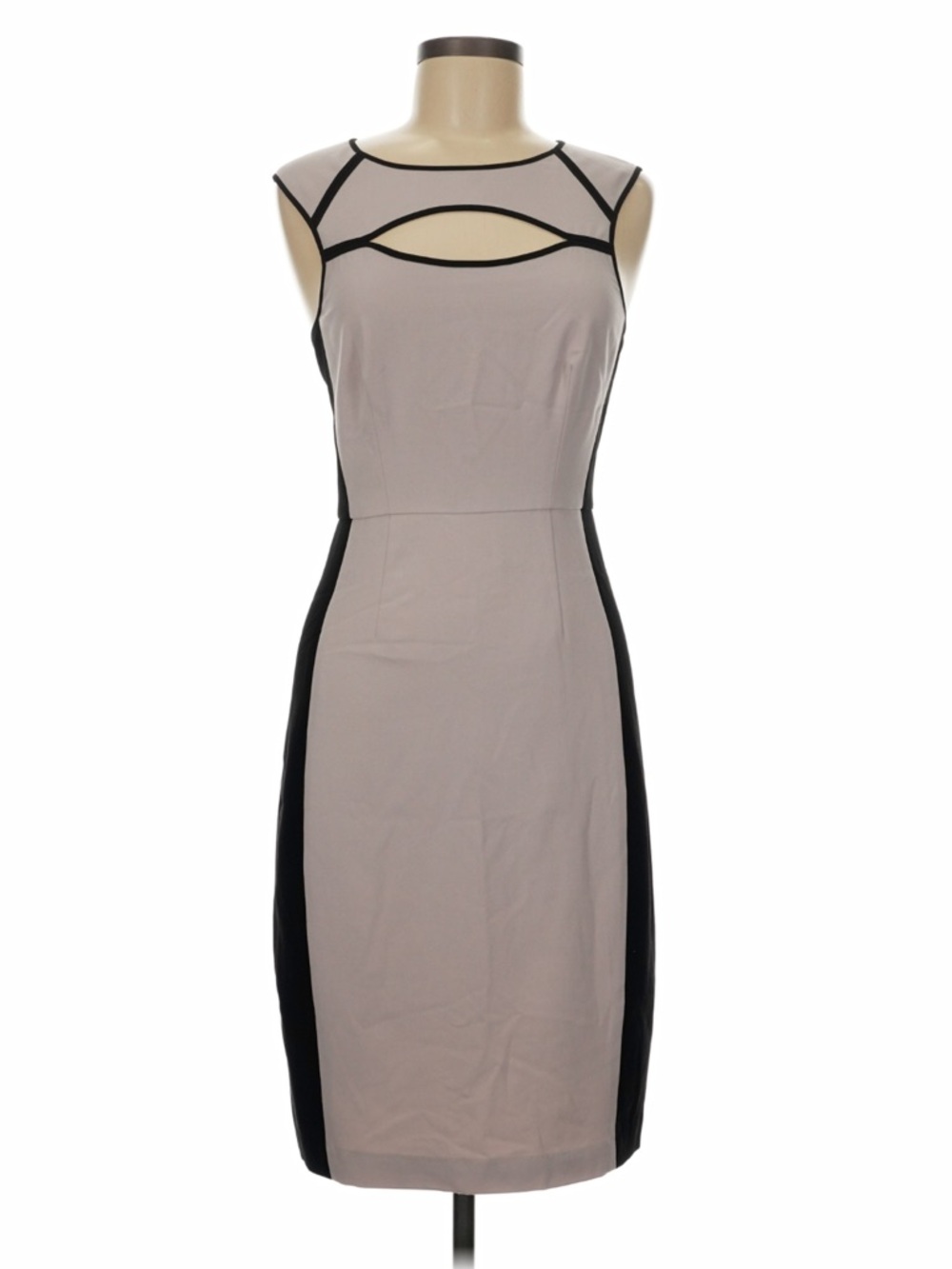 BCBGMaxAzria Taupe and Black Colorblock Sheath Midi Dress